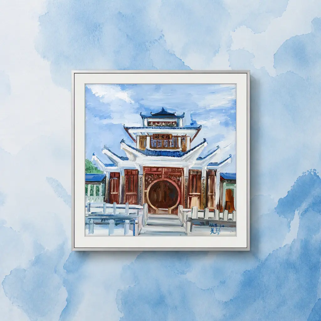 Artist Collaboration Fuzhou University Campus Landscape Series (III): Fuzhou University Fuyou Pavilion 3D Textured Painting 60x60 cm (including frame)