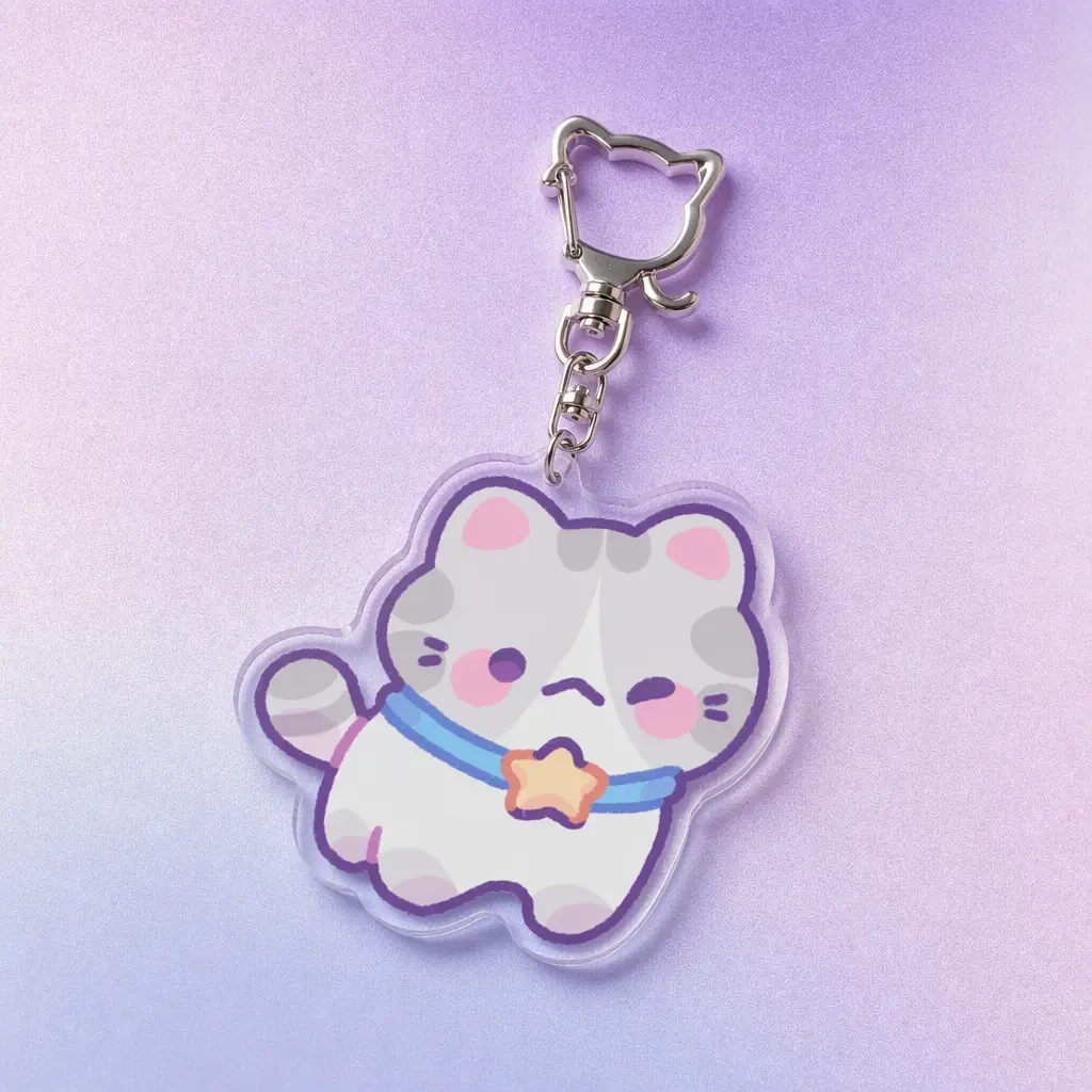 Pendant Kitty , 2.75 Inch (7cm) Premium Clear Acrylic Keychain - Silver Cat-Shaped Clasp Bag Charm