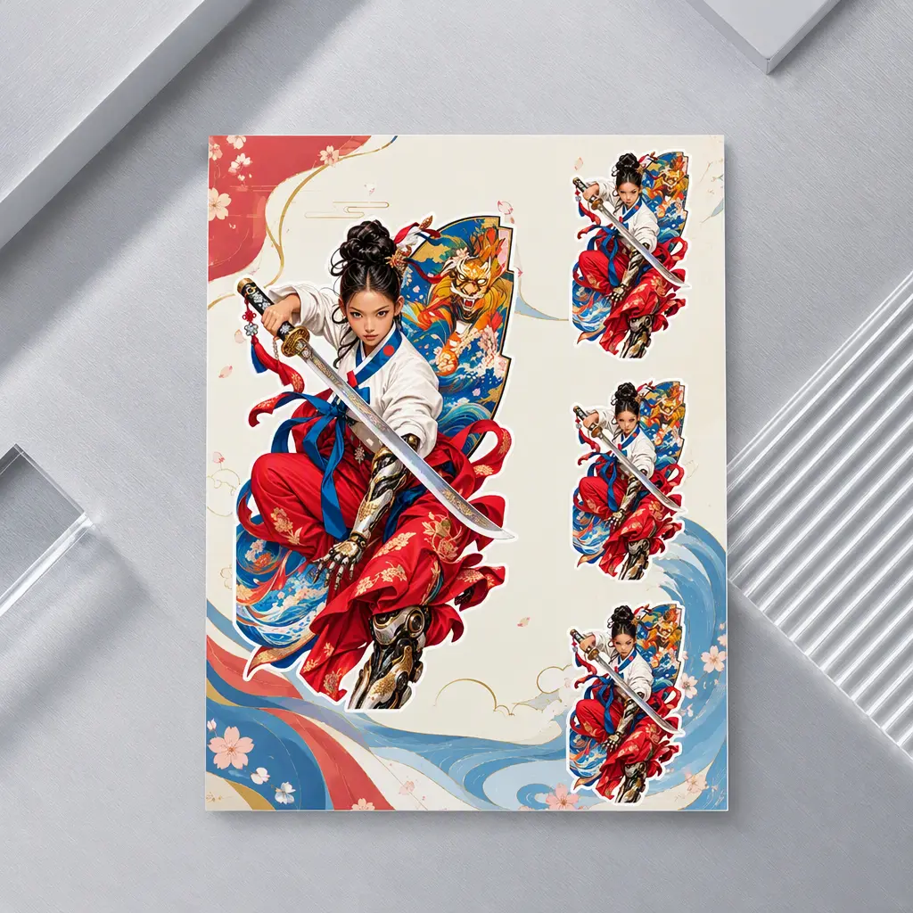 K-Punk Series, Samurai Hunter 2 Kiss-Cut Coated Paper Sticker Sheet (1 Sheet, 5.5x7 in / 14x18 cm)