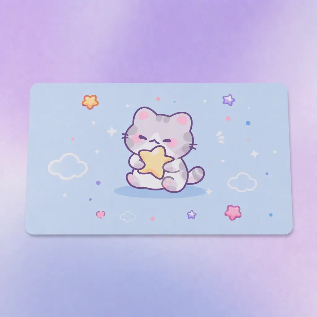 Cute Kawaii Boba Cat Mouse , Large Gaming Desk Mat 24x14 Inch, Kawaii Pastel Anime Keyboard Pad, Non-Slip Natural Rubber Base for Laptop Office Desk Decor, Waterproof Smooth Fabric Surface, Easy Clean