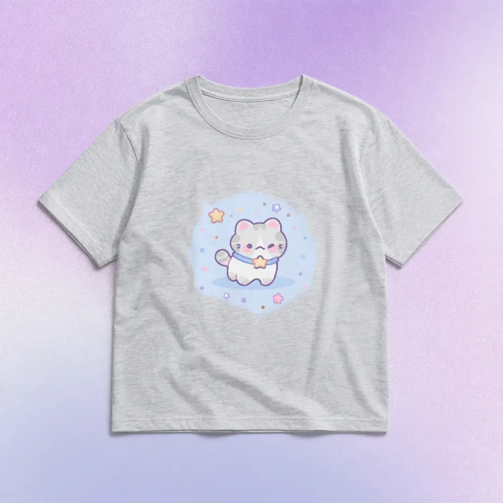 Kids Cotton T-Shirt, Cute Cartoon Cat Short Sleeve Crewneck Tee, Toddler Boys Girls Casual Playwear Top, Durable Double-Needle Hem, Breathable Lightweight Daily Wear, Sizes 100-150cm