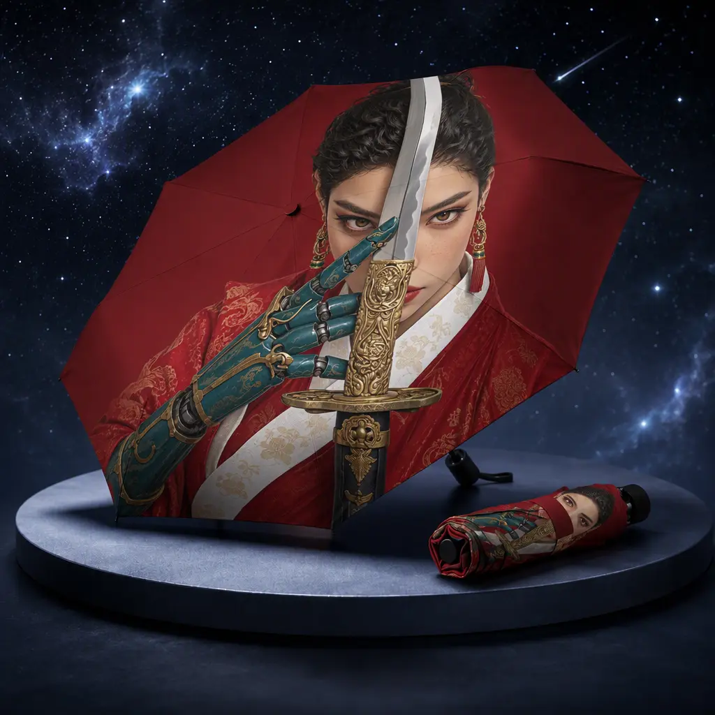 K-Punk Series, Samurai Hunter Character, Polyester Umbrella All-Over Print（280g）