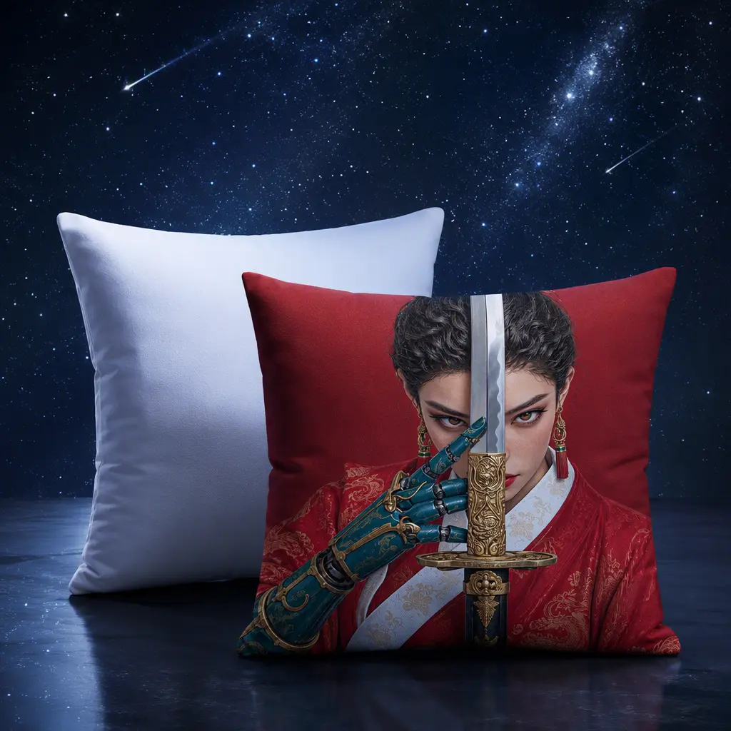 K-Punk Series, Samurai Hunter Character, Polyester Throw Pillow Double-sided Print (Same Design on Both Sides)