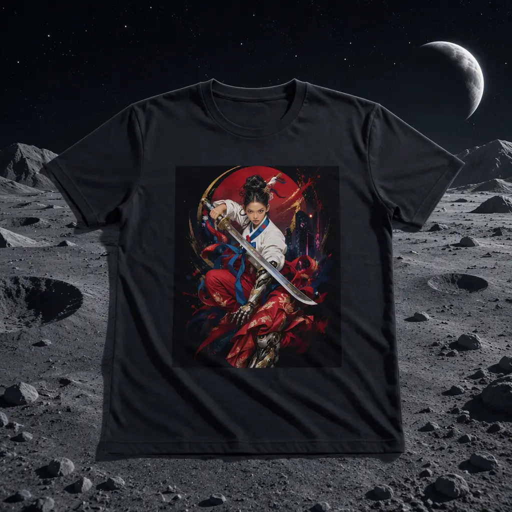 K-Punk Series, Samurai Hunter Character, Graphic Cotton T-Shirt