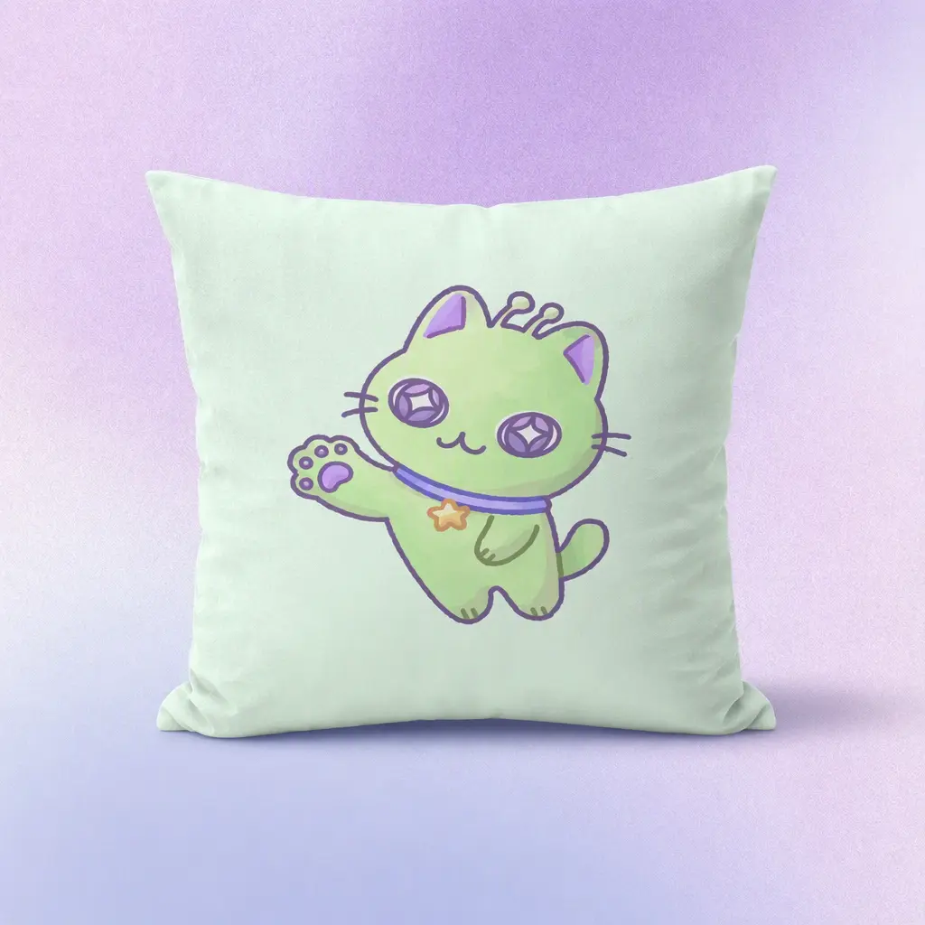 İç yastığıyla birlikte gelen Sevimli Uzaylı Kedi Tasarımlı Dekoratif Kırlent, Çift Taraflı Yumuşak Polyester Kılıf, Kanepe, Koltuk ve Yatak İçin Kare Dekoratif Yastık, Görünmez Fermuarlı ve Dayanıklı Dikişli, 30x30 cm (12x12 inç)