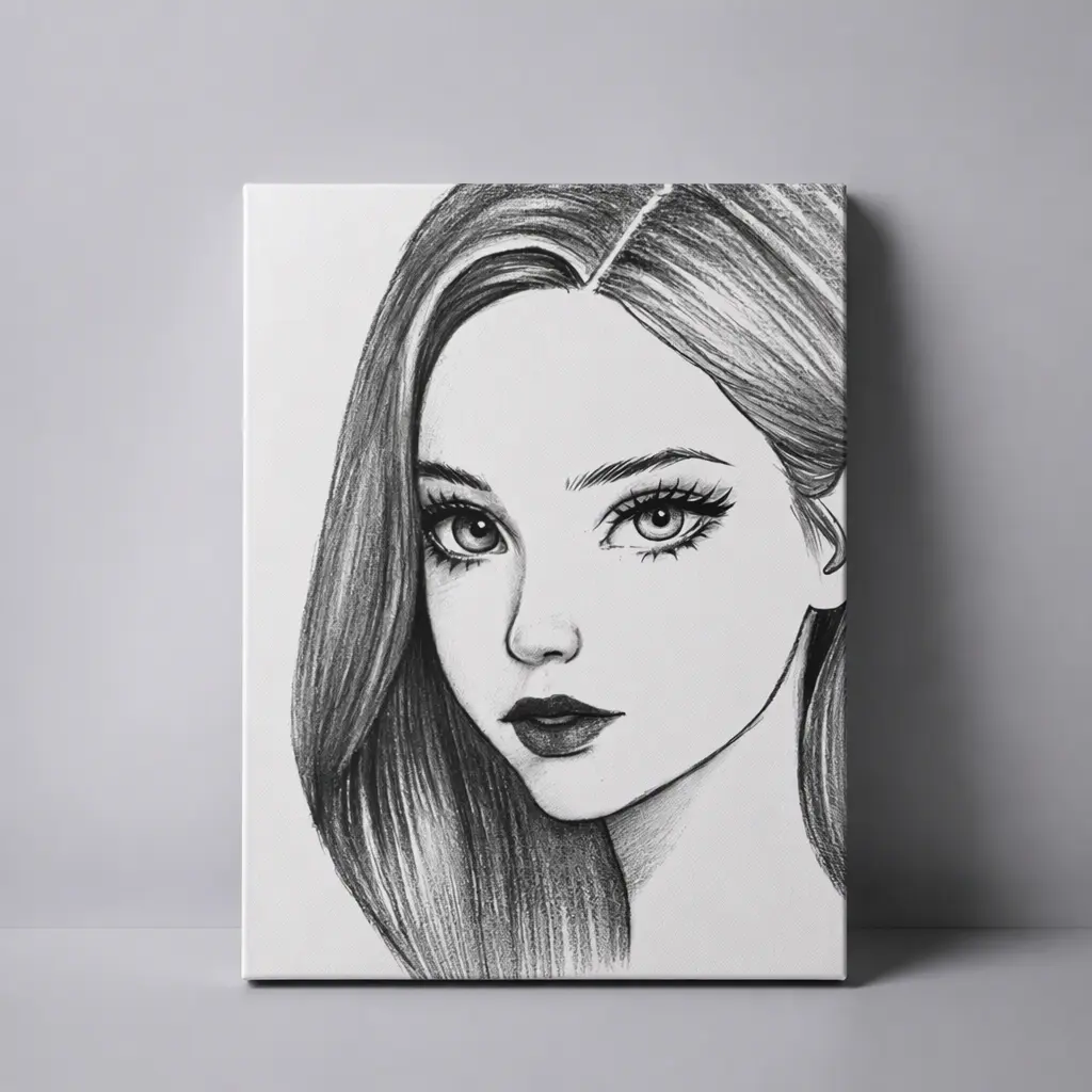 帆布装饰画全幅印花,长发女孩,8x12英寸