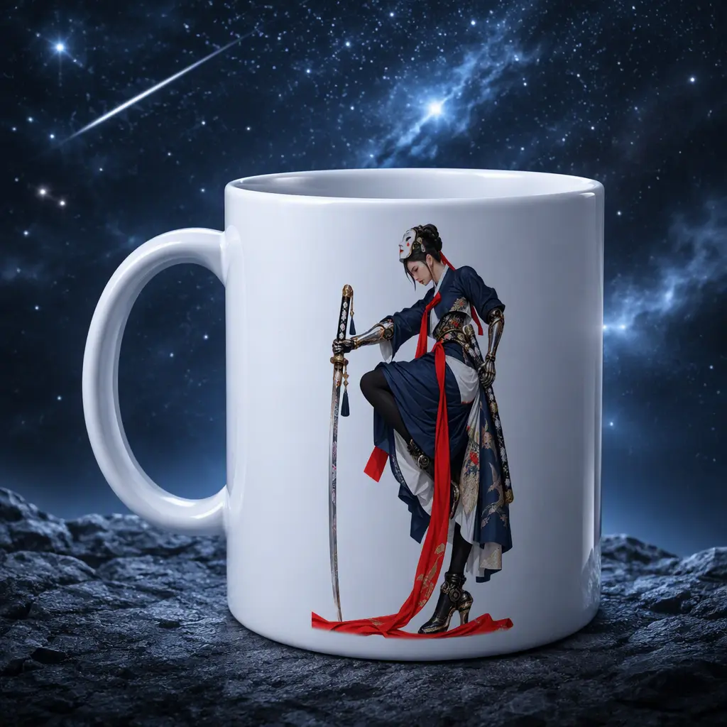 K-Punk Series, Samurai Hunter Character, Ceramic Mug Partial Print(435g)