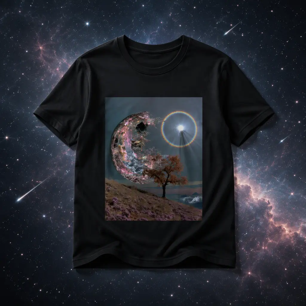 Layered Crescent Moon and Tree, Cotton T-Shirt, Available in Multiple Colors