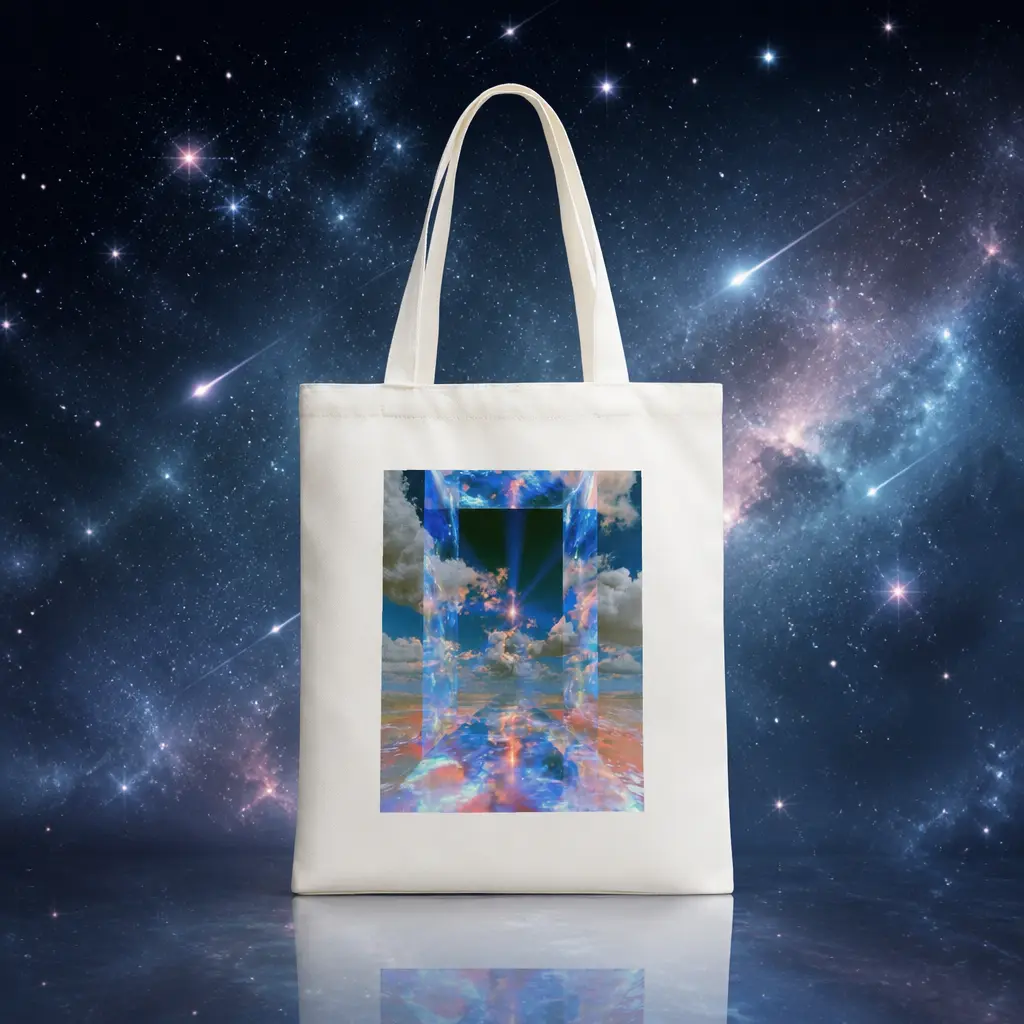 Blue Cloud Portal, Canvas Tote Bag, 100% Cotton Eco-Friendly Shoulder Bag with Graphic Print - 15.7x13.8 In / 40x35 cm