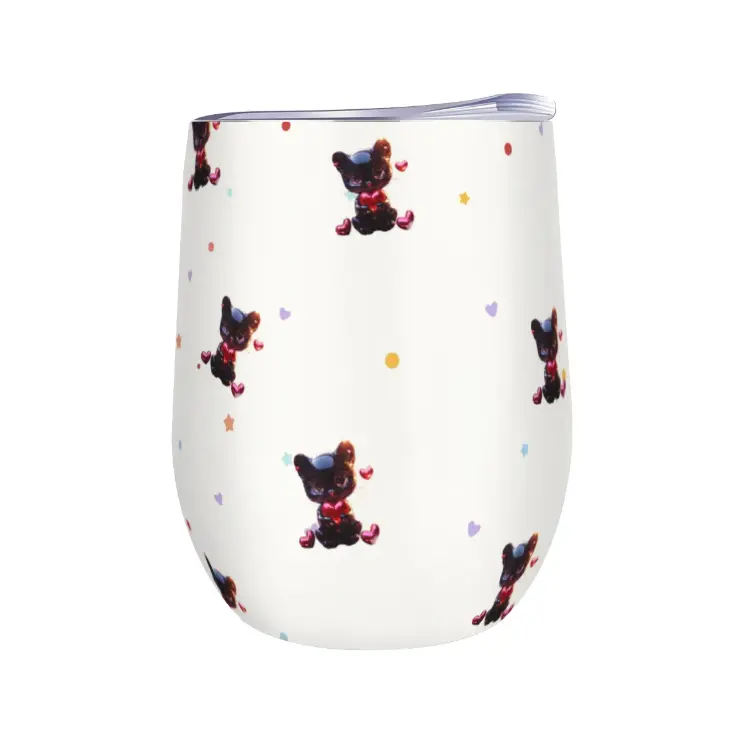Cute Black Kitten With Hearts Colorful Confetti Dots, 280g stainless steel 304 cup
