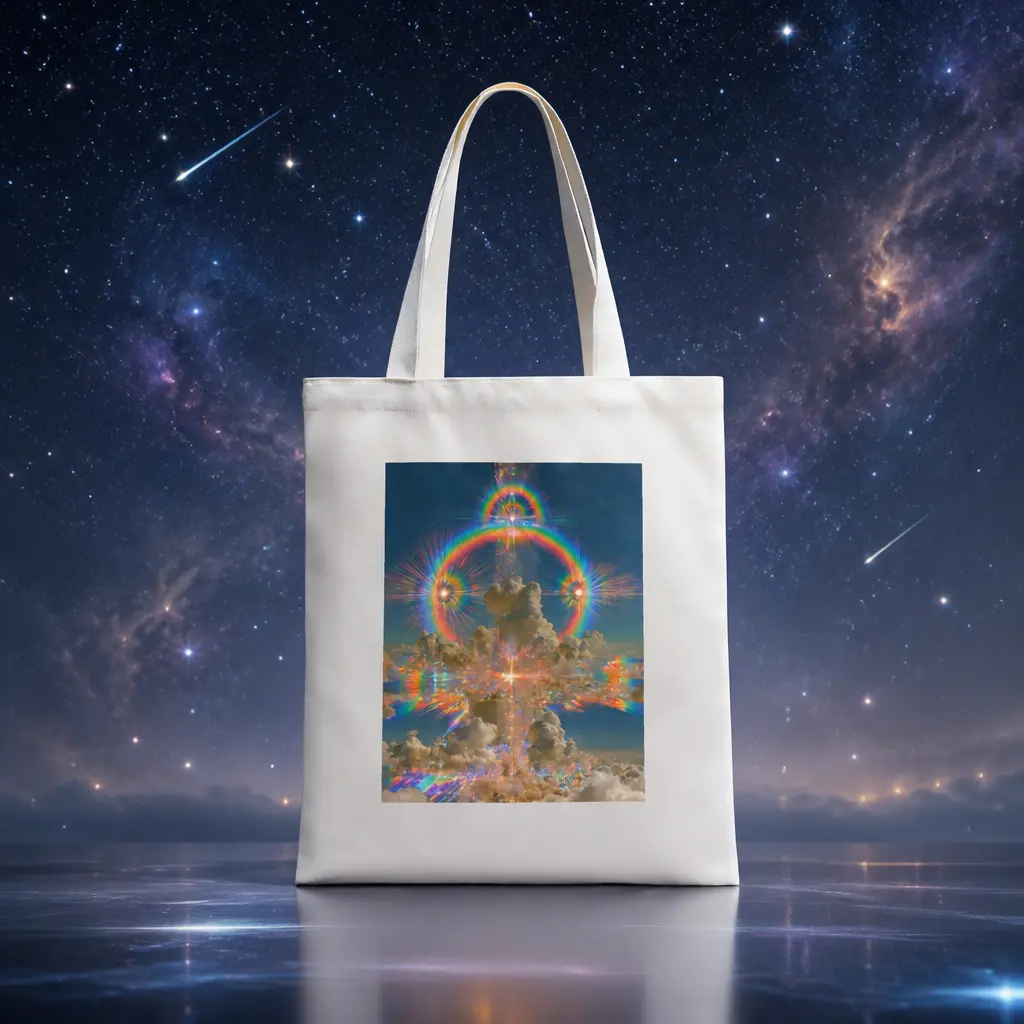 Rainbow Dimension Clouds, Canvas Tote Bag, 100% Cotton Eco-Friendly Shoulder Bag with Graphic Print - 15.7x13.8 In / 40x35 cm