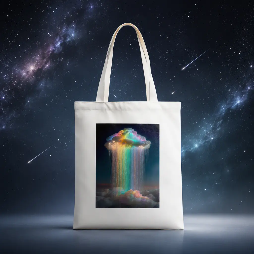 Rainbow Clouds over Clouds, Canvas Tote Bag, 100% Cotton Eco-Friendly Shoulder Bag with Graphic Print - 15.7x13.8 In / 40x35 cm