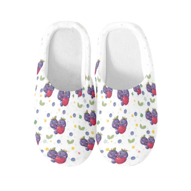 Cute Couple Berries With Colorful Stars Dots And Leaves Pattern,330g Flannel Slippers Double‑Sided Print