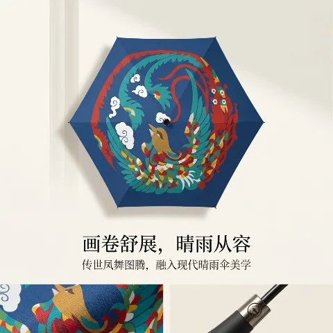 滌綸材質防曬雨傘，全幅印花設計，兼具荷葉效果抗水珠， UV阻隔防曬，六骨輕盈穩固，適合旅行逛街攜帶
