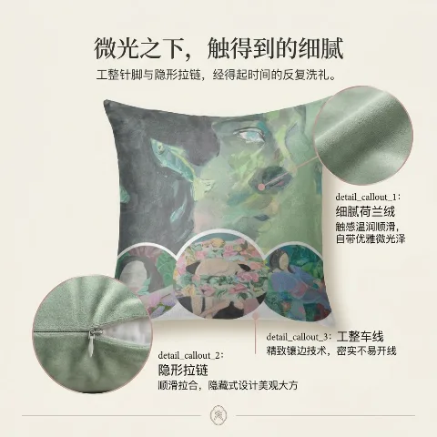 ArtDecor 荷蘭絨抱枕套，綠色藝術油畫人物頭像雙面印花靠墊套， 18x18英寸約45x45厘米正方形尺寸，完美適用於客廳沙發靠背，臥室床頭裝飾，辦公室椅子護腰支撐，汽車自駕出行旅行靠枕，精選優質耐用隱形拉鏈結構極易拆洗，採用精細包邊與排線工藝平整牢固不脫線，面料手感親膚溫潤柔軟環保且健康，具有防皺防撕裂不起球高透氣性，易搭配多種高貴典雅家居風格，送禮自用兩相宜