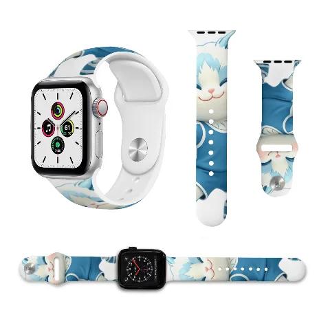 Silicone Cartoon Pattern Apple Watch Band, Custom Fit Replacement Strap, Compatible with Apple Watch 38mm 40mm 41mm, Durable Soft Material, White Color, Adjustable Length