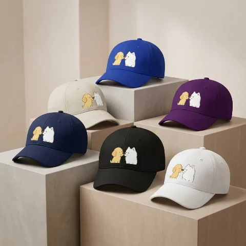 Generic pure cotton baseball cap, cute pet golden retriever and Samoyed cartoon dog print peaked cap, unisex outdoor sun protection sports hat, suitable for hiking, camping, mountaineering, golf, running, cycling, traveling and other daily and sports scenes. 100% cotton breathable, comfortable and sweat-absorbent fabric, sturdy stitching and high-definition eco-friendly heat transfer printing process. The curved stiff brim effectively blocks the sun and modifies the face shape. Adjustable metal buckle fits various head sizes. Four-season universal, versatile and stylish gift for men, women, couples, and pet lovers.