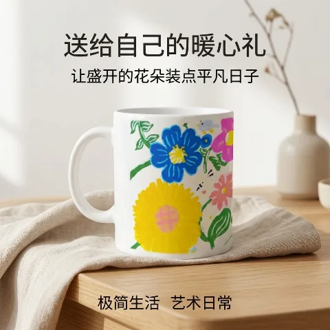 Tazza in ceramica da 435g, tazza in ceramica con stampa parziale, lavorazione ceramica ecologica, adatta al microonde, design del manico senza giunture, fondo antiscivolo resistente alle alte temperature, realizzata a mano, bianca, liscia e raffinata.