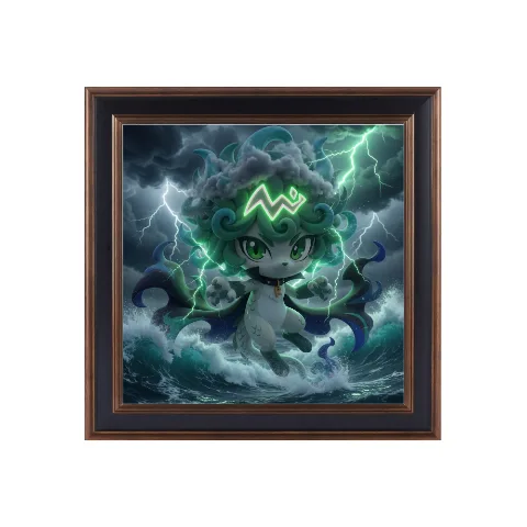 ArtFrame Polyester Wall Art Print, Framed Digital Illustration, Multiple Sizes 8-32in, Oak Mineral Gray Finish, Antique Bronze, Black & Light Blue Accents